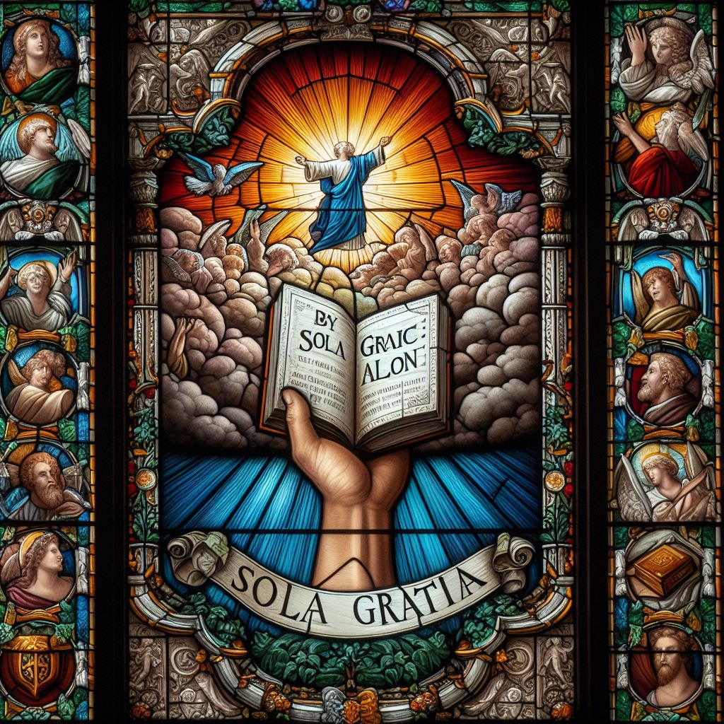 Vitral mostrando o Sola Gratia - Somente a Graça